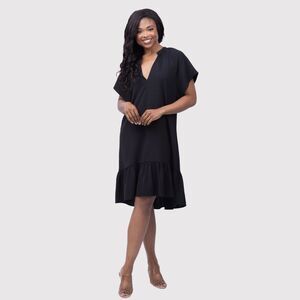 Brochu Walker Womens Dress Black The Seda Flutter Mini V Neck A Line Medium